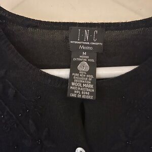 INC Black embroidered flower cardigan
